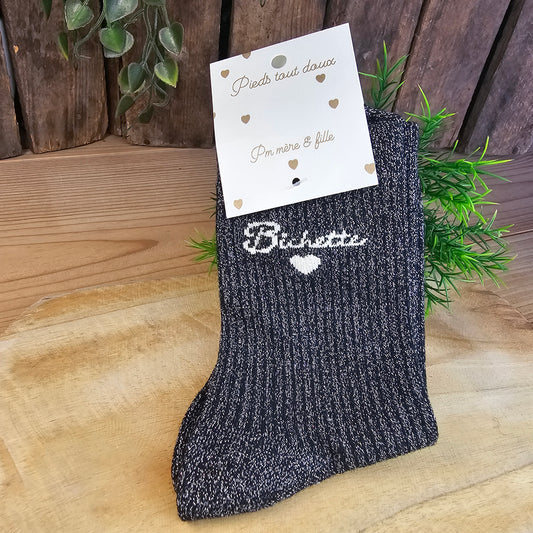 Chaussettes paillettes noires bichette