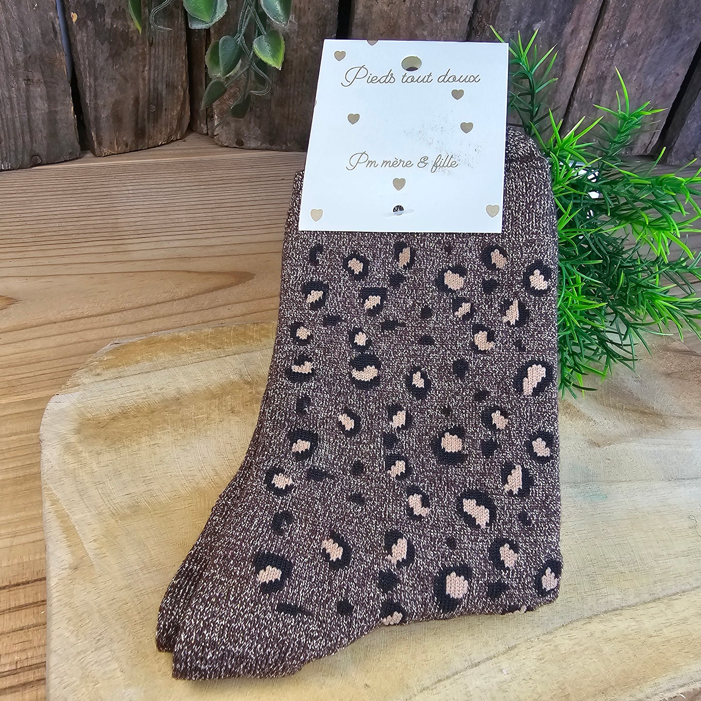 Chaussettes paillettes léopard chocolat
