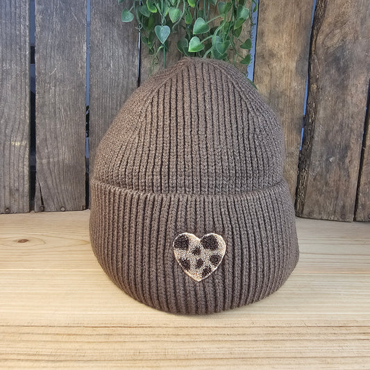 Bonnet coeur léopard marron
