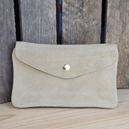 Grand porte monnaie en daim beige
