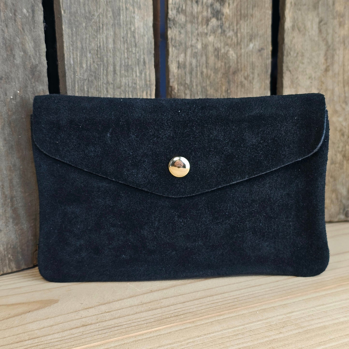 Grand porte monnaie en daim noir