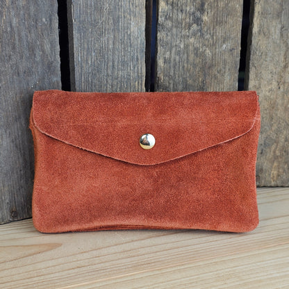 Grand porte monnaie en daim terracotta