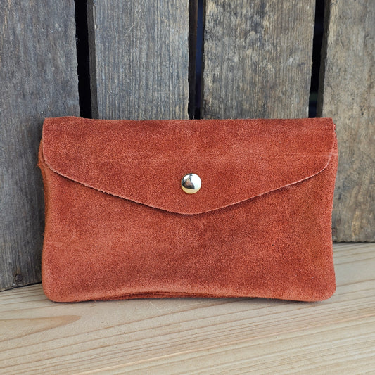 Grand porte monnaie en daim terracotta