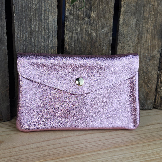 Grand porte monnaie en cuir rose