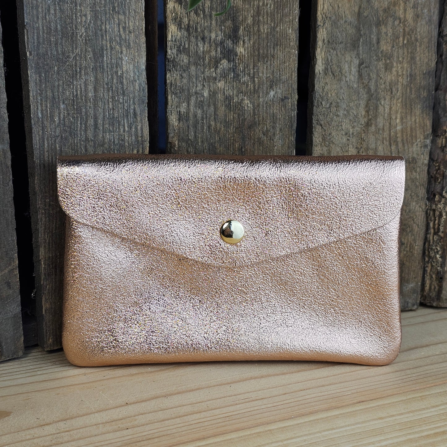 Grand porte monnaie en cuir rose gold