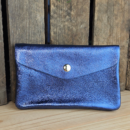 Grand porte monnaie en cuir bleu foncé