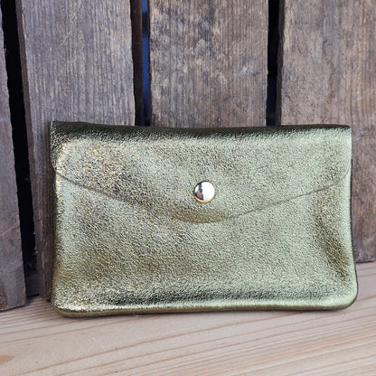 Grand porte monnaie en cuir kaki