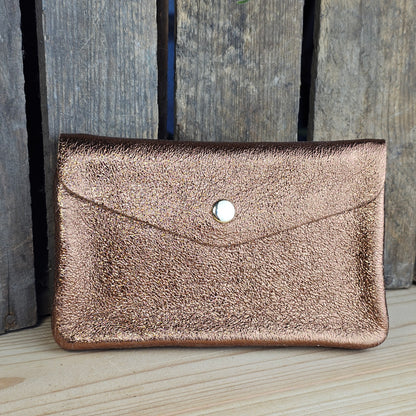Grand porte monnaie en cuir marron glacé