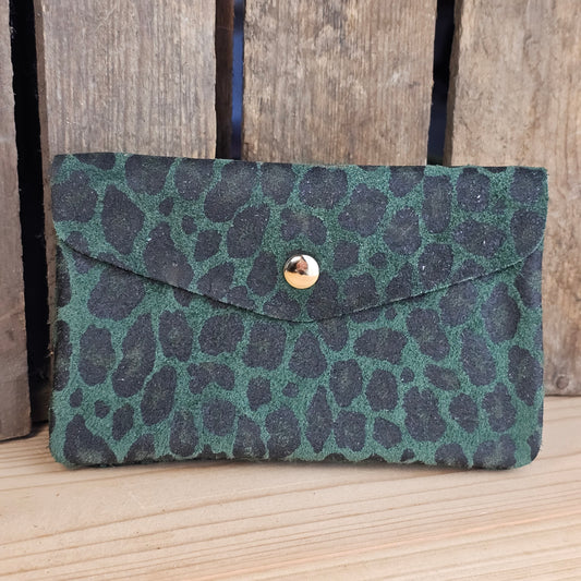 Grand porte monnaie en cuir léopard kaki