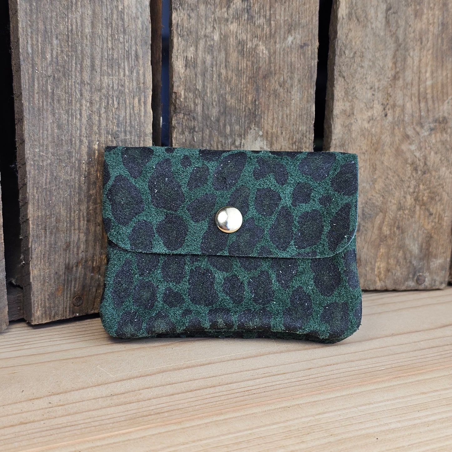 Porte monnaie en cuir léopard kaki