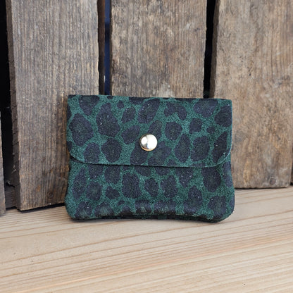 Porte monnaie en cuir léopard kaki