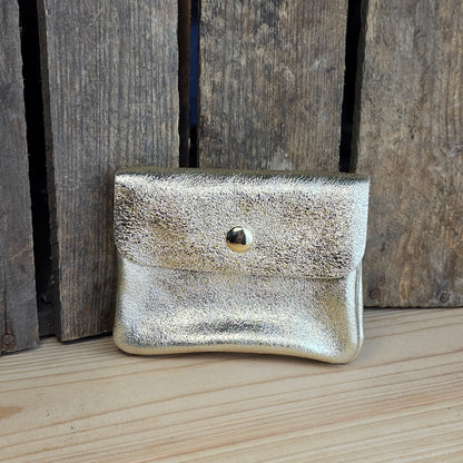 Porte monnaie en cuir doré