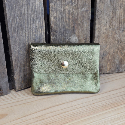 Porte monnaie en cuir kaki