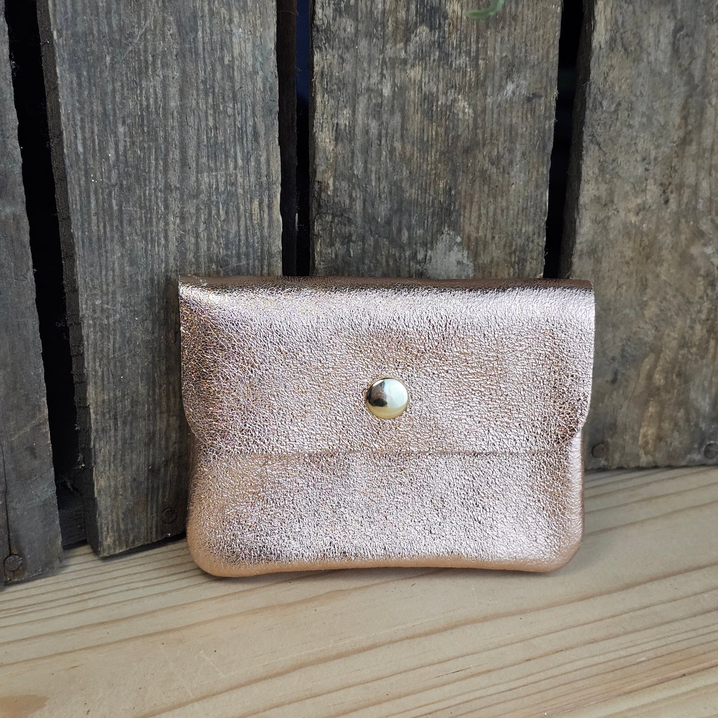 Porte monnaie en cuir rose gold