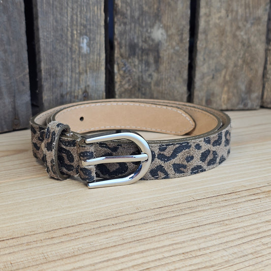 Ceinture en cuir léopard taupe