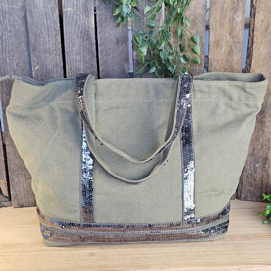 Sac cabas sequins kaki
