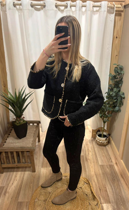 Veste galon léopard noire