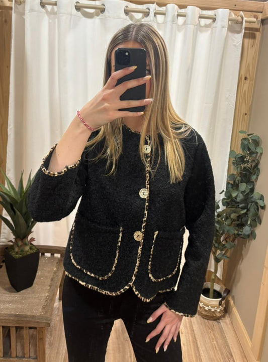 Veste galon léopard noire