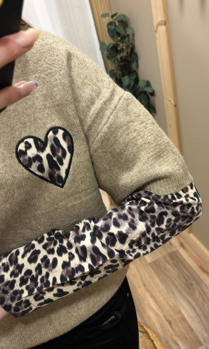 Pull camel manches léopard