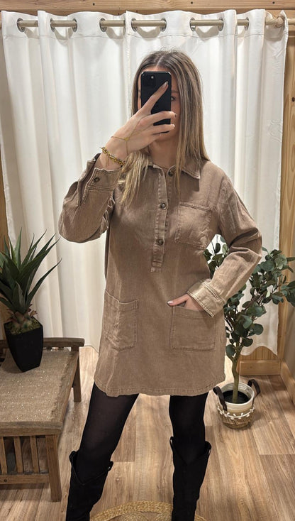 Robe courte en coton taupe