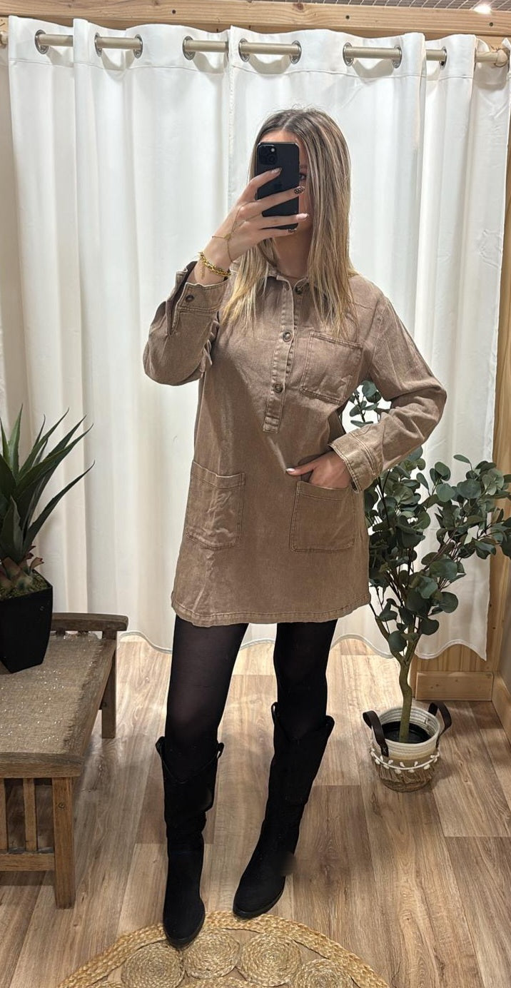 Robe courte en coton taupe