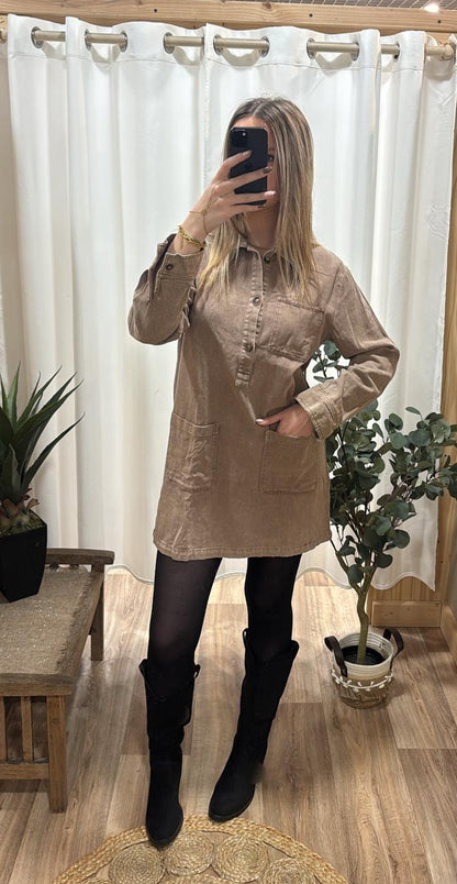 Robe courte en coton taupe