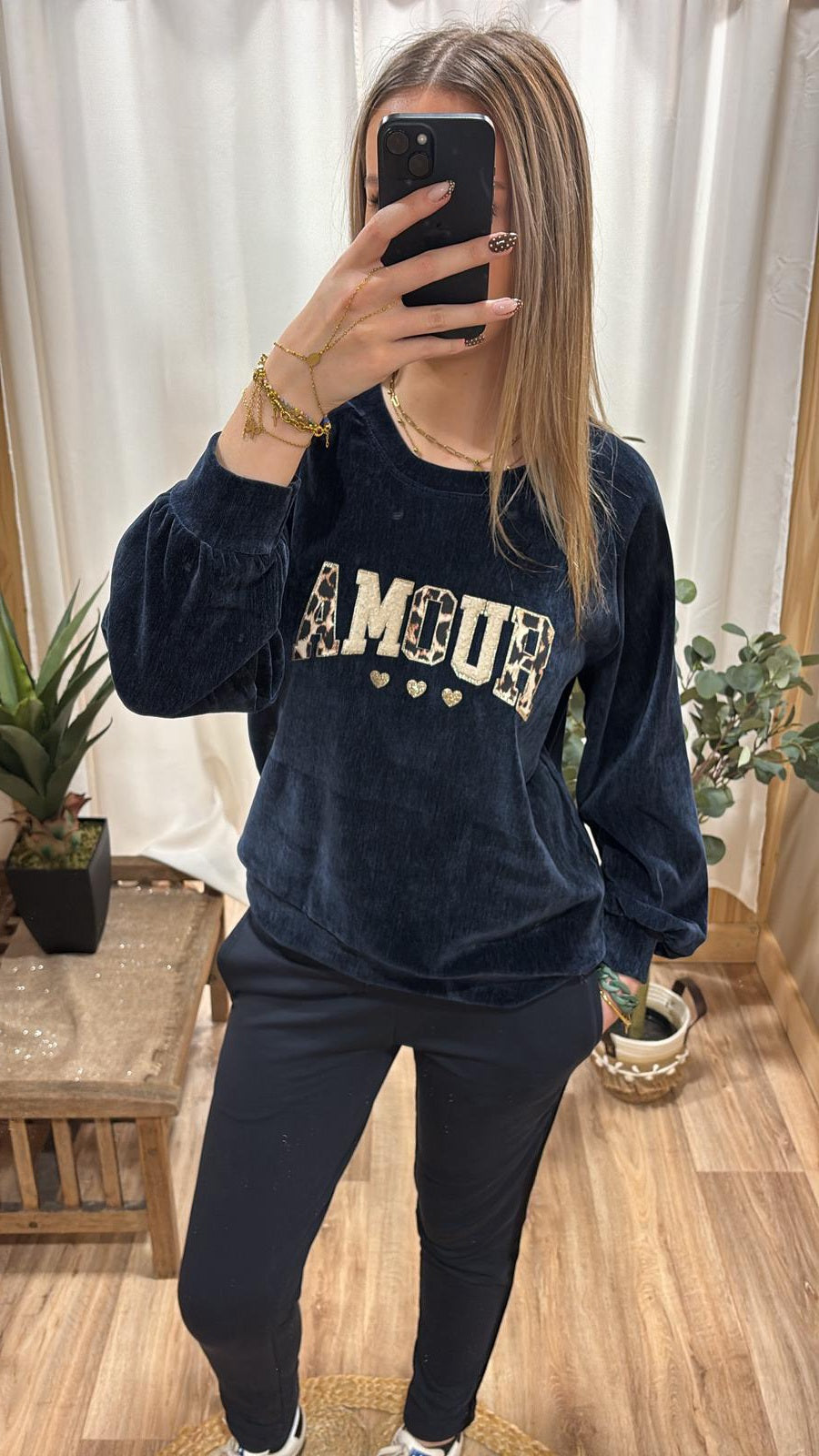 Sweat Amour effet velours marine
