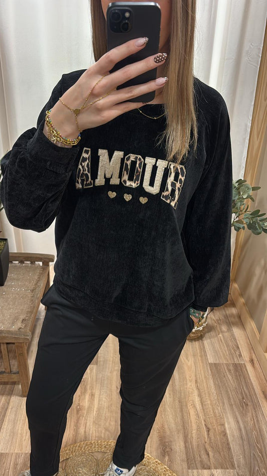Sweat Amour effet velours noir