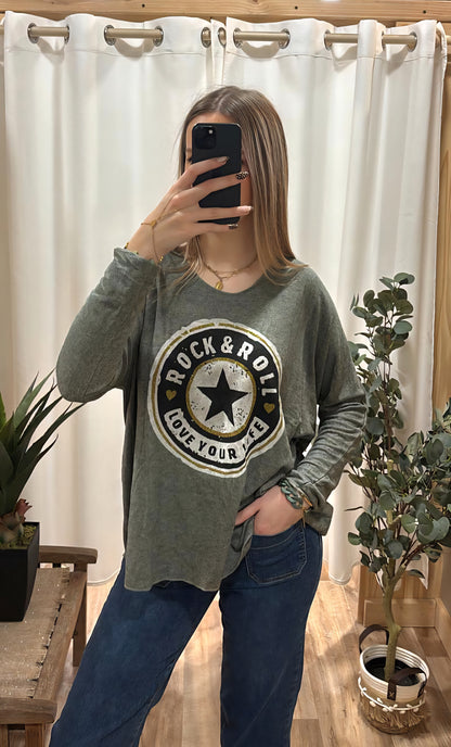 Pull fin "Rock&Roll" kaki