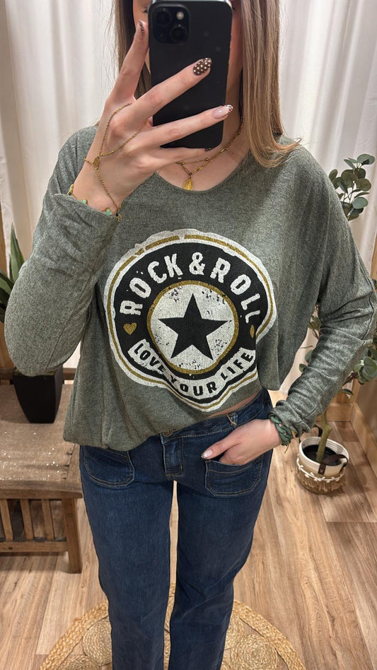 Pull fin "Rock&Roll" kaki