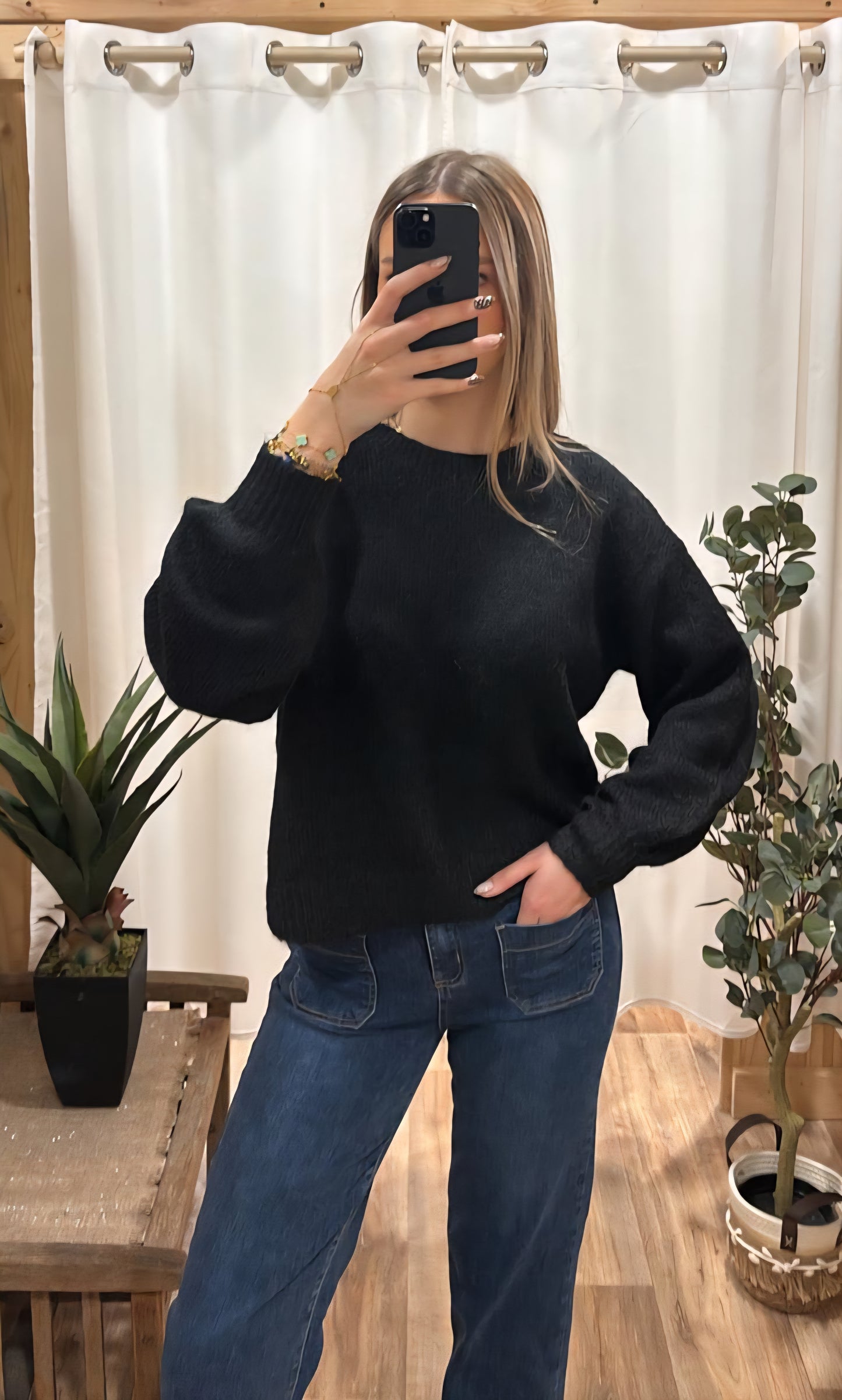 Pull noir lien léopard