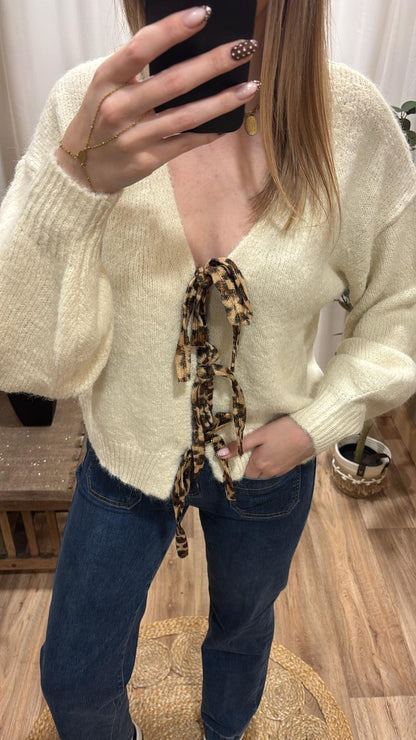 Pull beige lien léopard