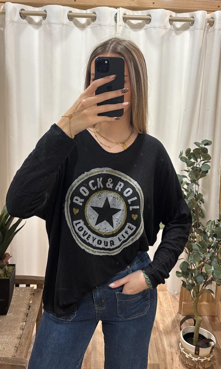 Pull fin "Rock&Roll" noir