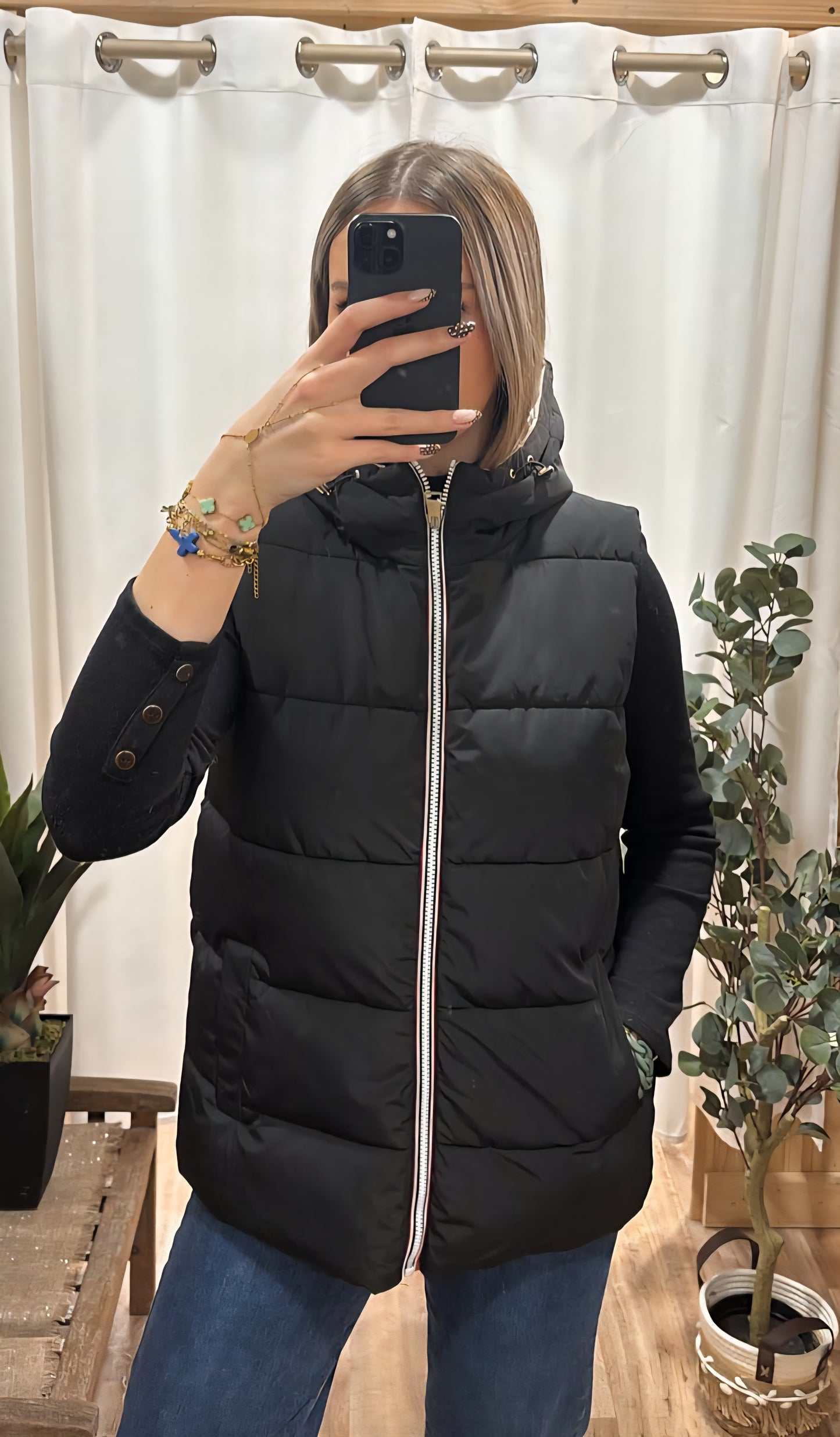 Doudoune sans manches réversible noire/or