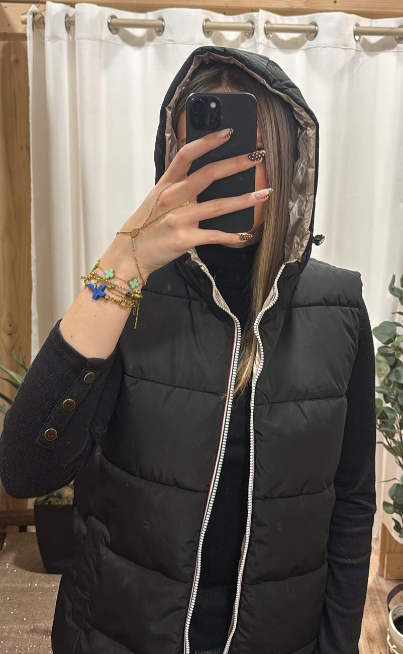 Doudoune sans manches réversible noire/or