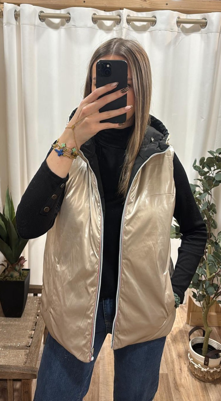 Doudoune sans manches réversible noire/or