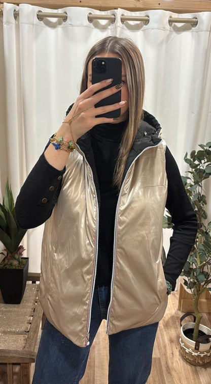 Doudoune sans manches réversible noire/or