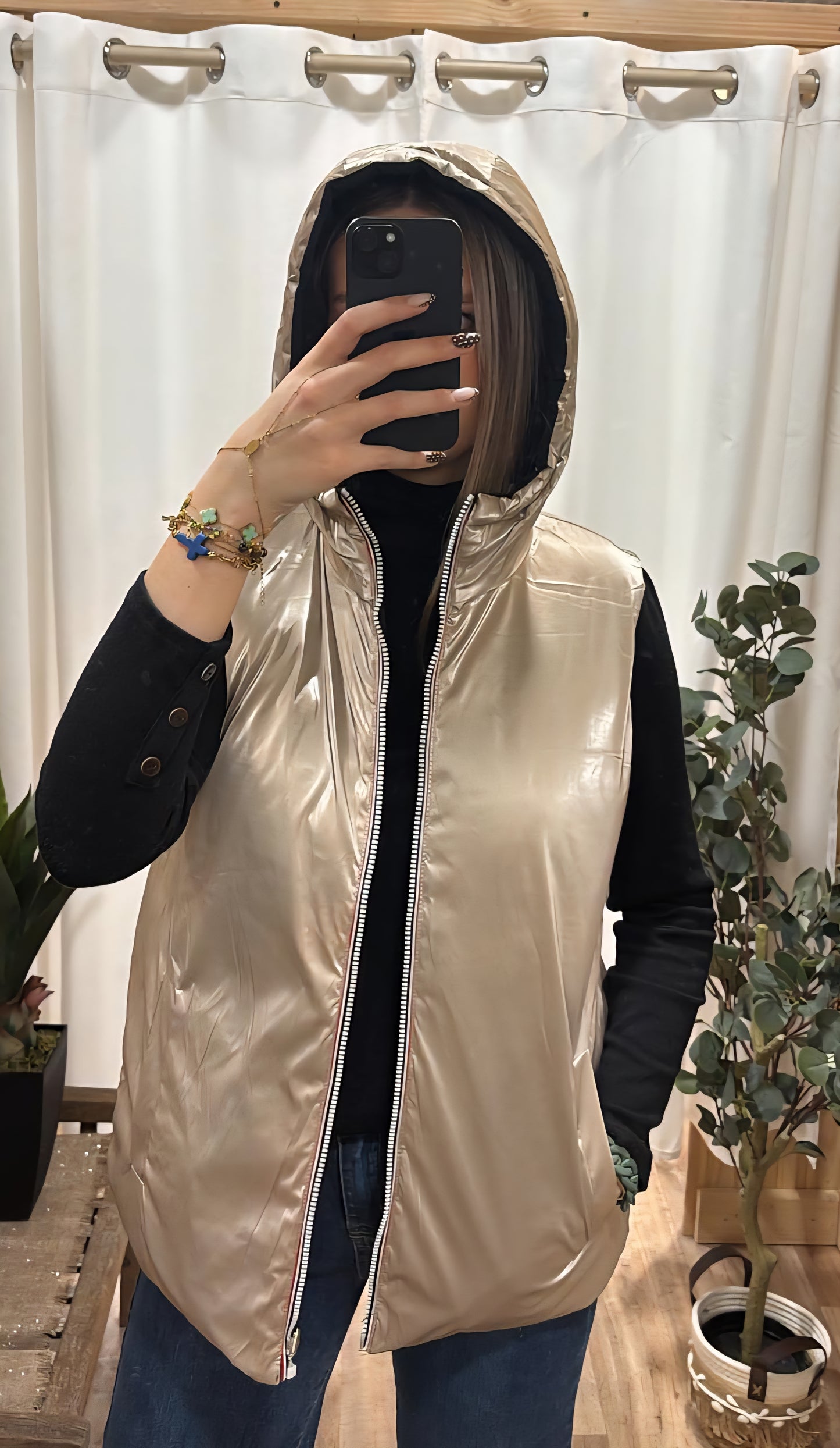 Doudoune sans manches réversible noire/or