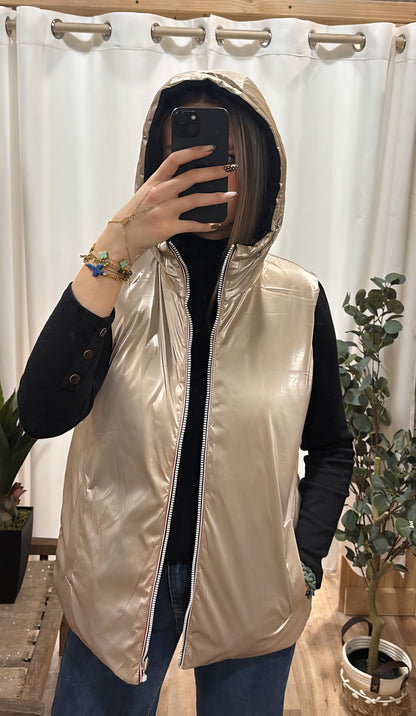 Doudoune sans manches réversible noire/or