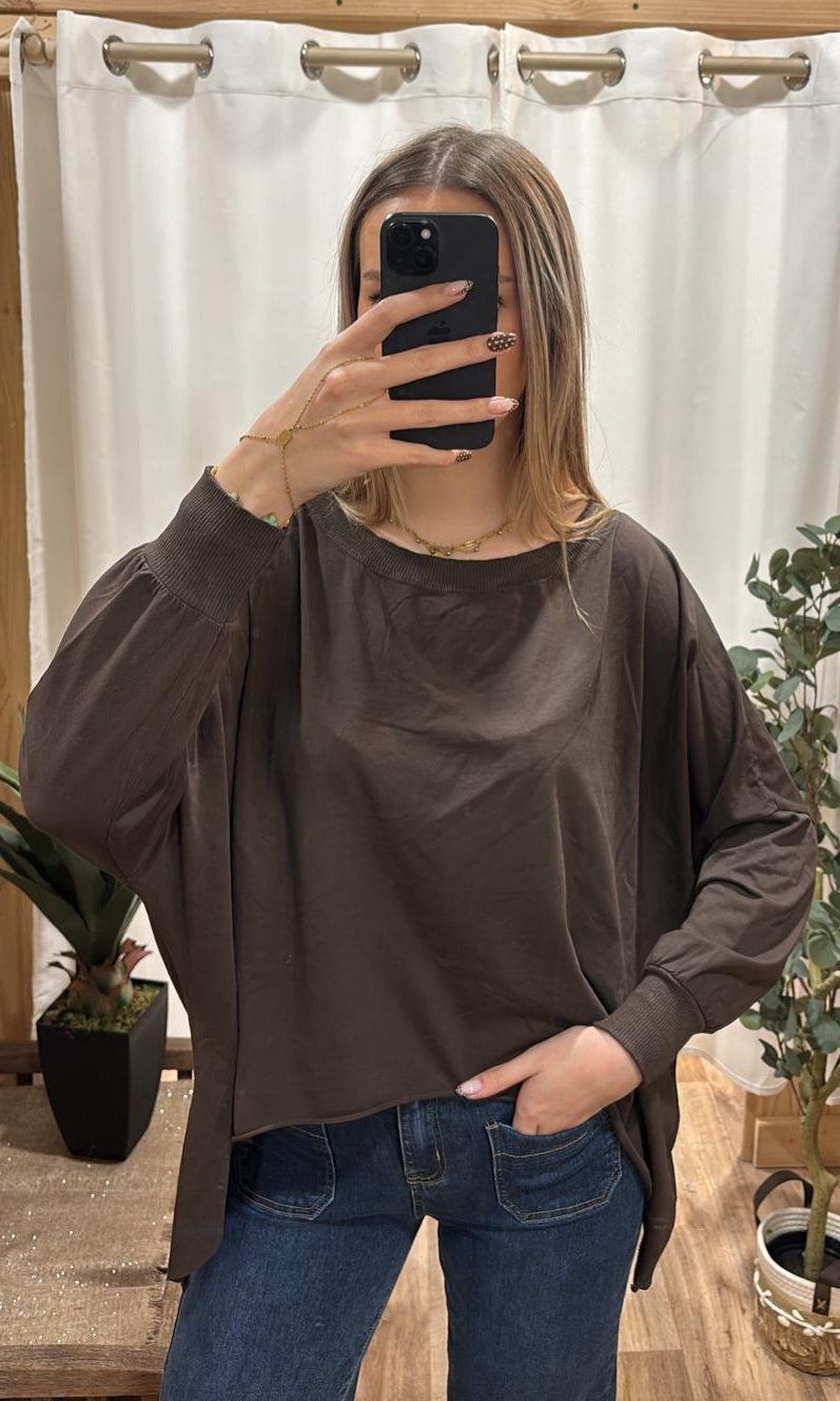Tee-shirt oversize asymétrique marron