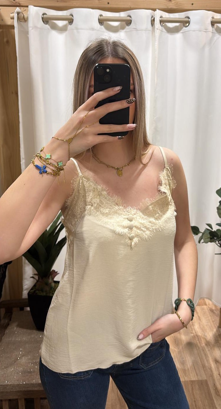 Débardeur dentelle beige
