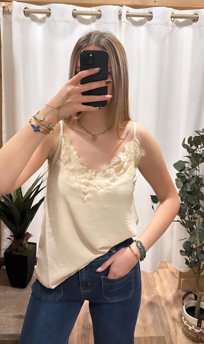 Débardeur dentelle beige