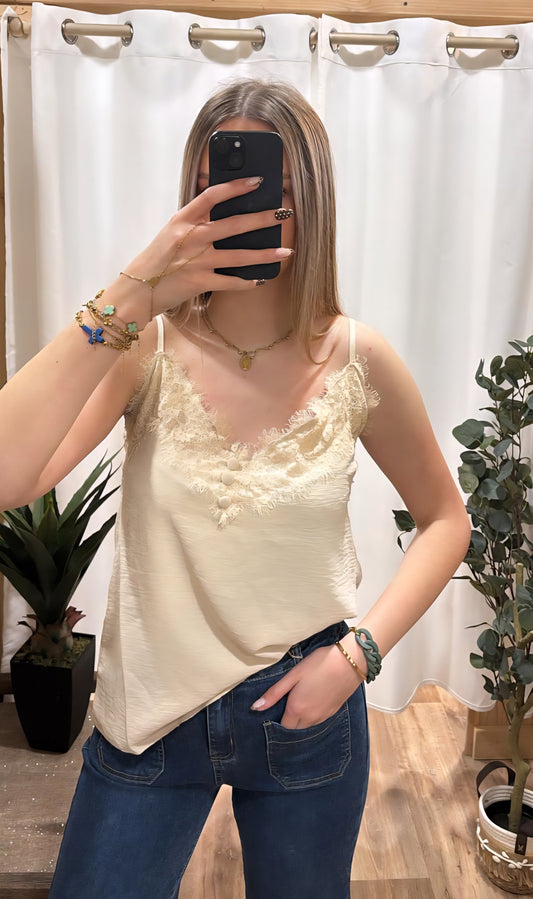 Débardeur dentelle beige