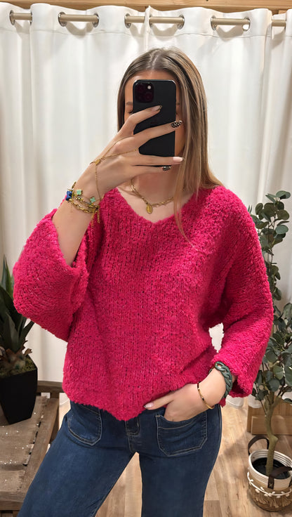 Pull bouclette uni fuchsia