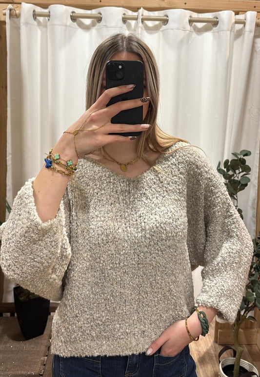 Pull bouclette uni beige