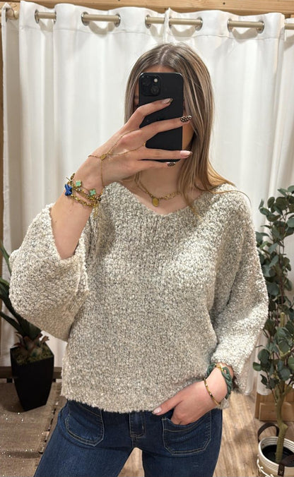 Pull bouclette uni beige