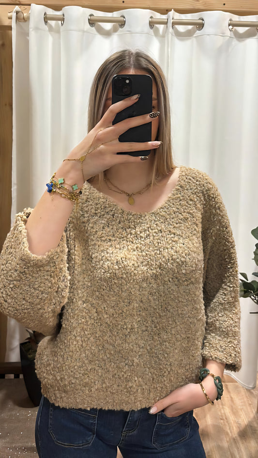 Pull bouclette uni camel