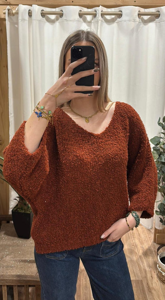 Pull bouclette uni rouille