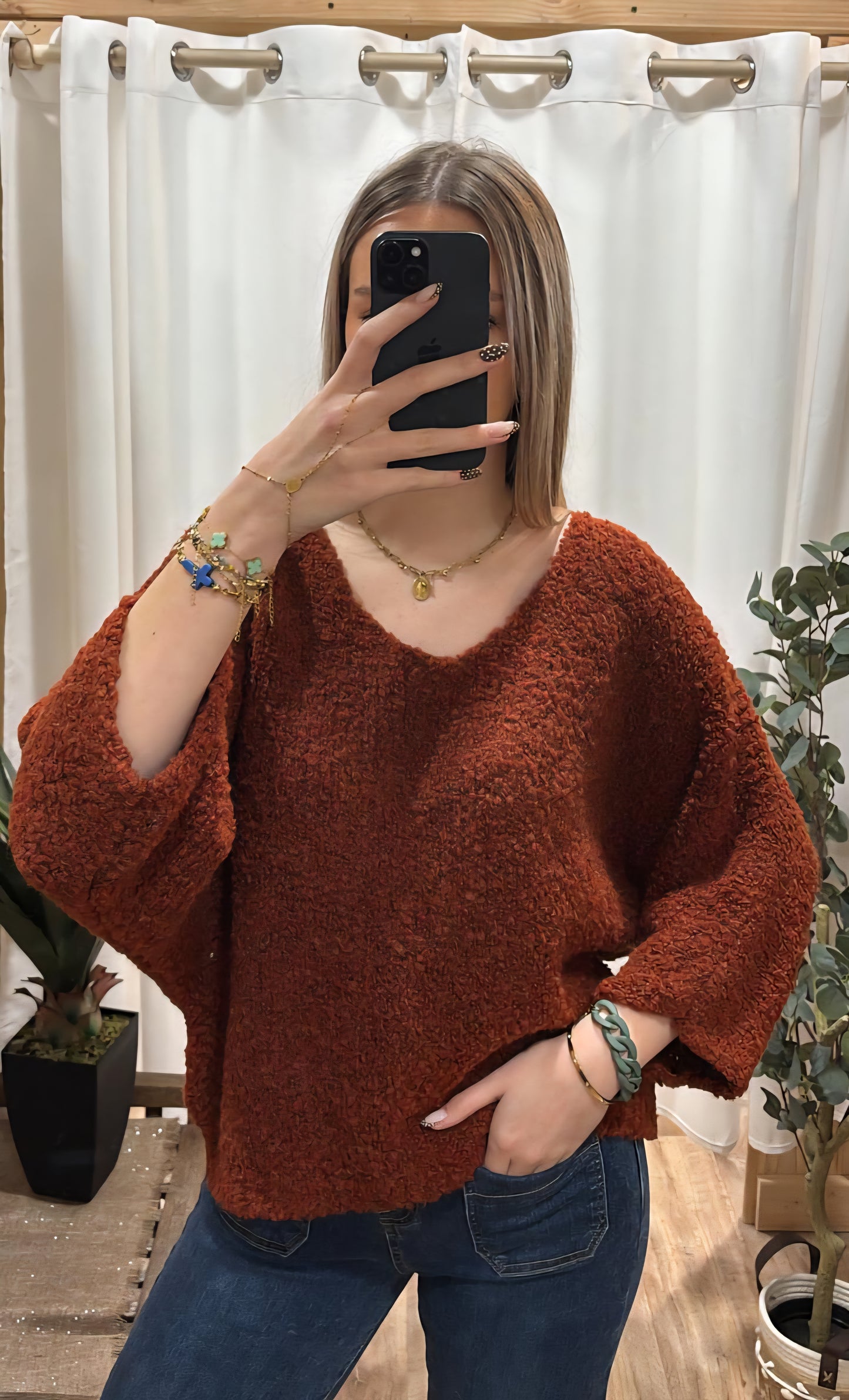 Pull bouclette uni rouille