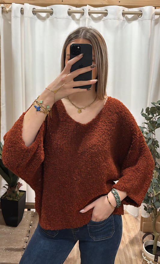 Pull bouclette uni rouille